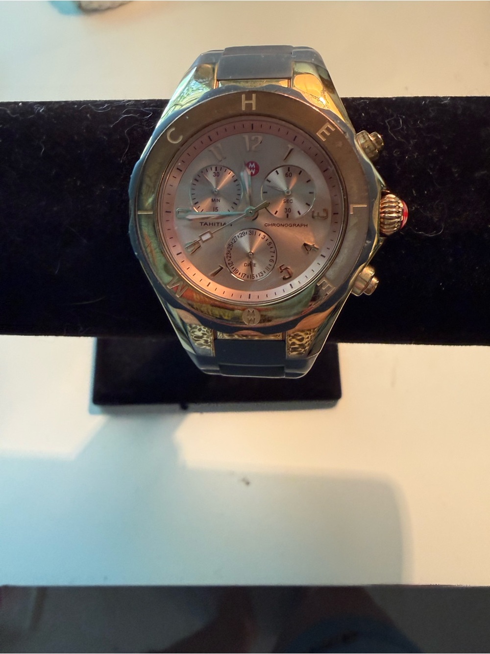Michele Gold and Light Gray Chronograph Watch